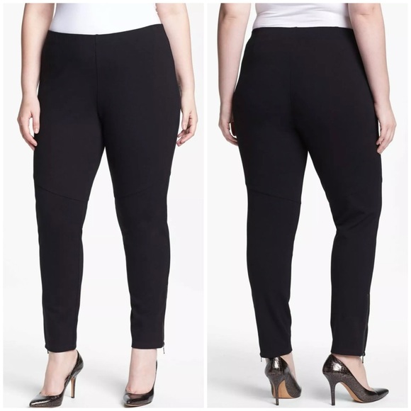 Eileen Fisher Ankle Zip Ponte Slim Pants Size Medium Pull On Elastic Waist Black - Picture 1 of 11